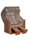 Preview: Gartenstrandkorb Classic Teak Halbliegemodell, 2-Sitzer, PE-Kunststoff -Rundgeflecht Cappuccinooptik Stoff -Dessin: 74