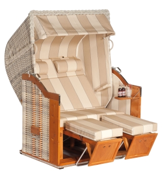 Gartenstrandkorb Classic Halbliegemodell, 2-Sitzer, PE-Kunststoffgeflecht antik-weiß Stoff-Dessin: 54