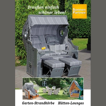 Gartenstrandkorb Classic 2-sitzer XL-Bullauge PE-Kunststoffgeflecht onix Stoff-Dessin 198