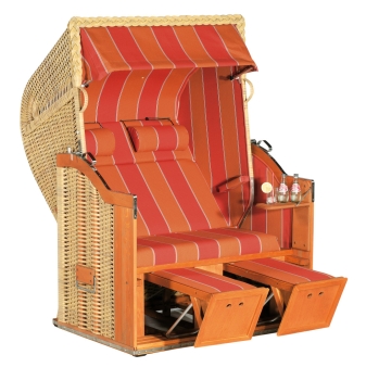 Gartenstrandkorb Classic Halbliegemodell, 2-Sitzer, PE-Kunststoffgeflecht Naturoptik Stoff-Dessin: 112